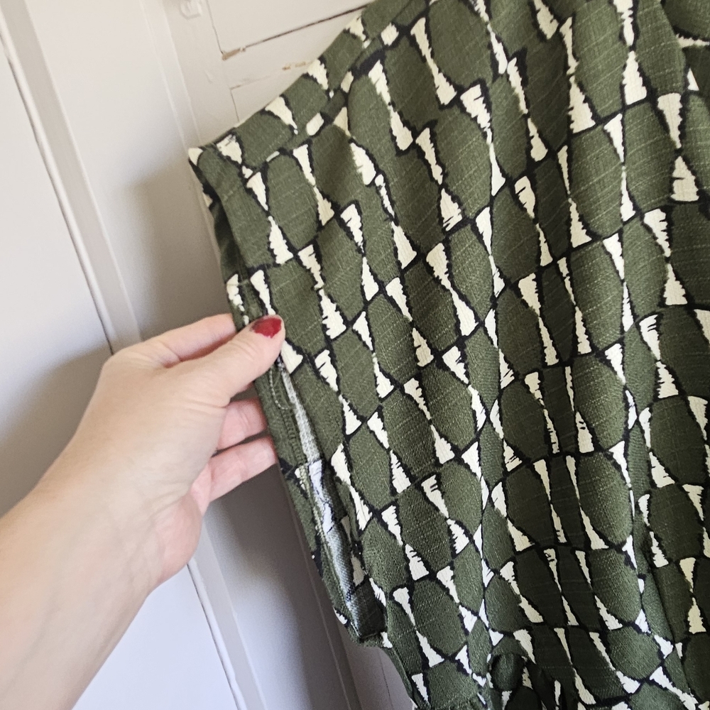 52seven Green Cap Sleeved V Neck Patterned Women's Short Dress Size 1X - Picture 5 of 7